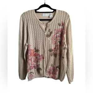 Alfred Dunner Granny Core Floral Button Up Sweater Size XL